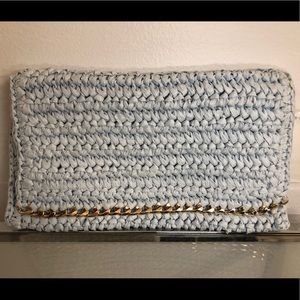 NWT H&M Baby Blue Rafia and Gold Clutch